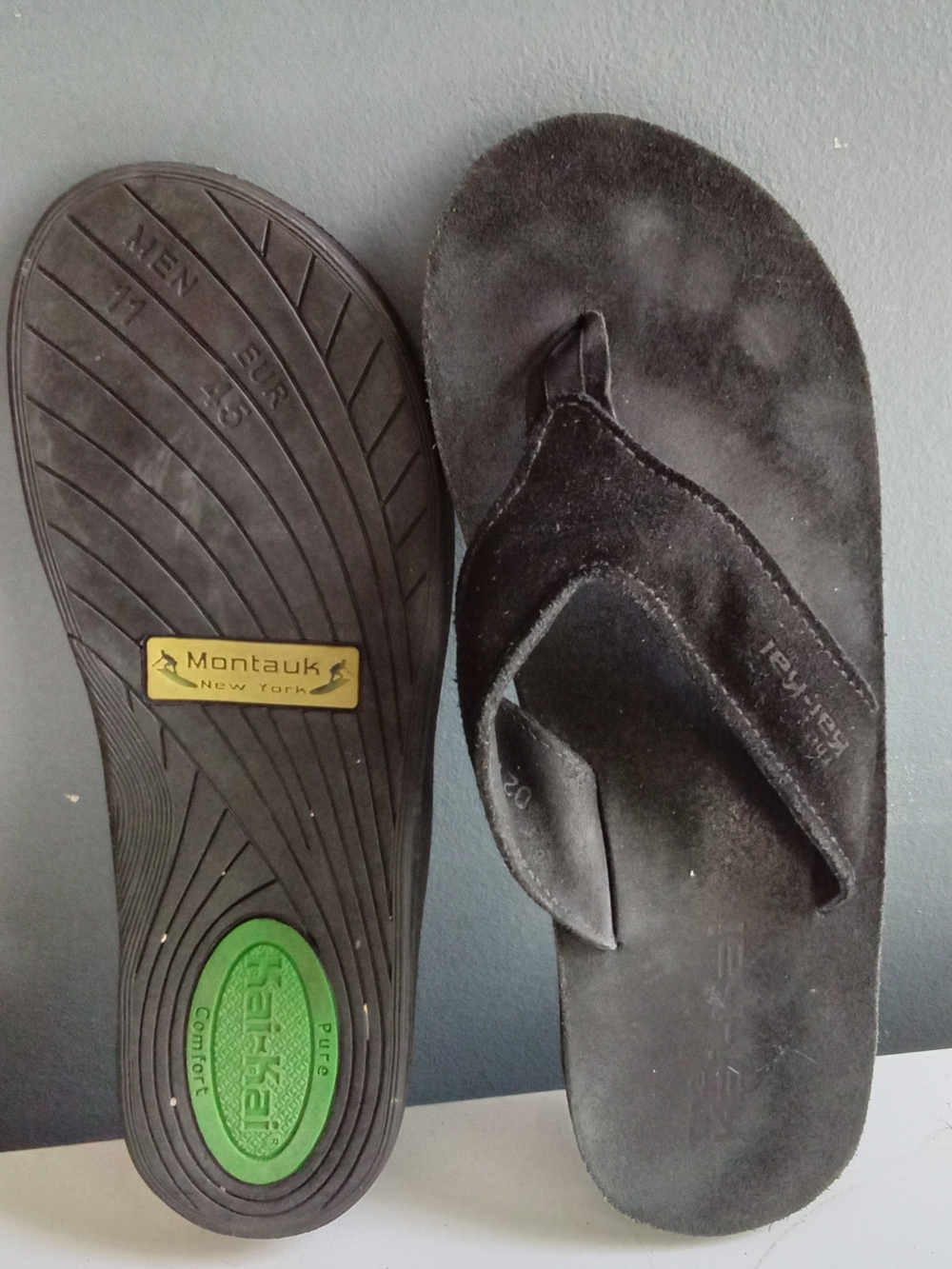 Montauk New York Kai-Kai Mens Black Suede Flip Flop Sandals Size 11 EU 45